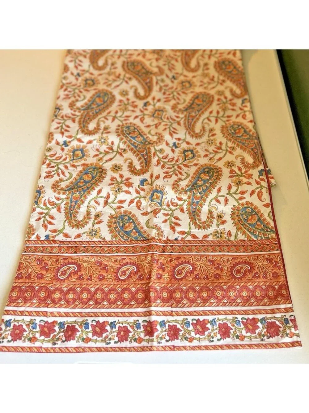 Pottery Barn Paisley Block Print 18”x108” Table Runner 100% Cotton Multicolor